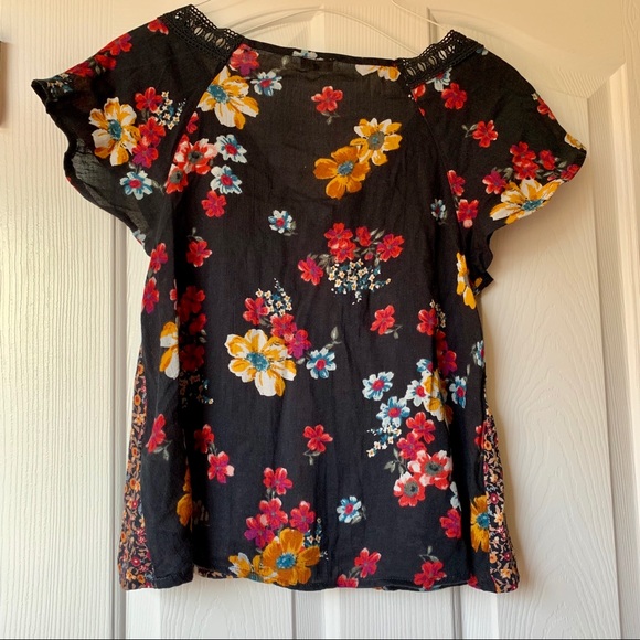 Hollister black floral boho blouse tassels size S - Picture 5 of 8